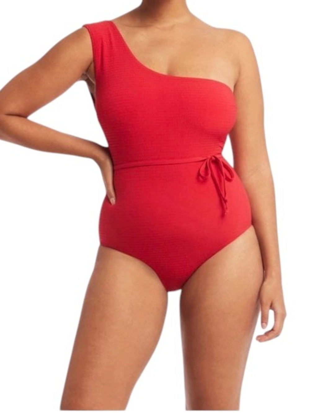 Sea Level Messina Red One Shoulder Tie Waist One Piece Swimsuit 10 NWT Resort